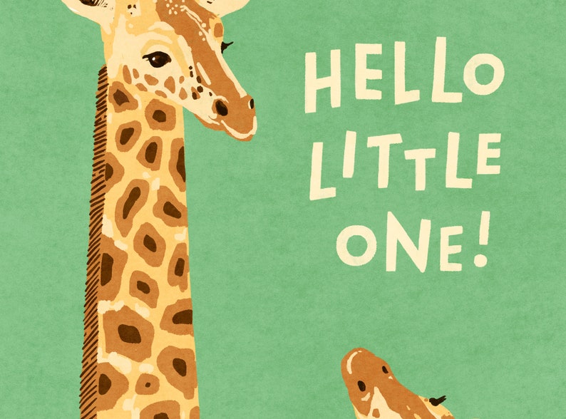 Hello Little One Baby Giraffe Illustration Folded Greeting Card Postcard with Kraft Envelope image 3