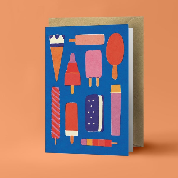 Ice Cream Collection - Folded Greeting Card - Postcard with Kraft Envelope