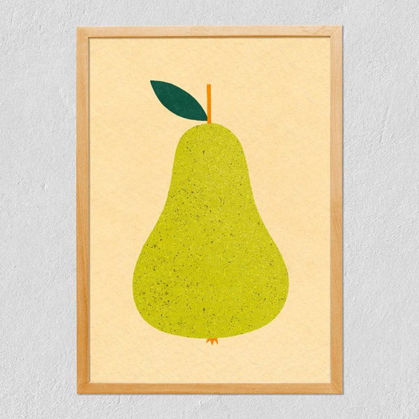 Art Print Pear 21x30 - Colourful Speckled Pear - Illustrated Fruit - Digital Drawing On Tintoretto Gesso Paper