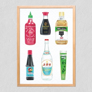 Kunstdruck Flaschen 21x30 – Sammlung illustrierter Verpackungen – Postermarker, Gouache und Buntstift auf Tintoretto Gesso