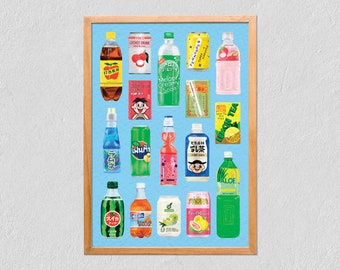 Art Print Drinks 21x30 - Collection Of Illustrated Colorful Bottles - Poster On Tintoretto Gesso Paper
