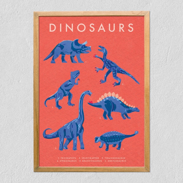 Art Print 21x30 - Collection Of Dinosaurs And Their Names - Dinosaur Toys - Educational - Poster On Tintoretto Gesso