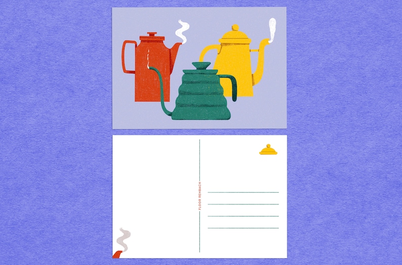 Happy Postcards Mix and match A6 Illustrated Cards Funny, Colorful Card Coffee Pots