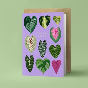 With Love - Herzförmige Blätter - Botanische Sammlung - Gefaltete Grußkarte - Postkarte mit Kraftumschlag