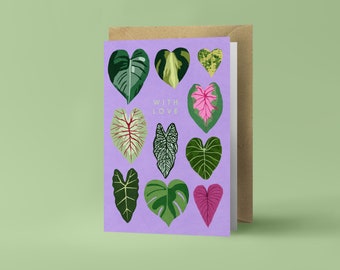 With Love - Heart Shaped Leaves - Botanical Collection - Folded Greeting Card - Postcard with Kraft Envelope