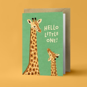 Hola Little One! - Ilustración de jirafa bebé - Tarjeta de felicitación doblada - Postal con sobre Kraft