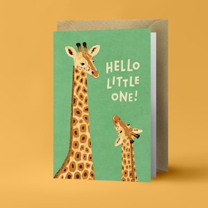 Hello Little One Baby Giraffe Illustration Folded Greeting Card Postcard with Kraft Envelope image 1