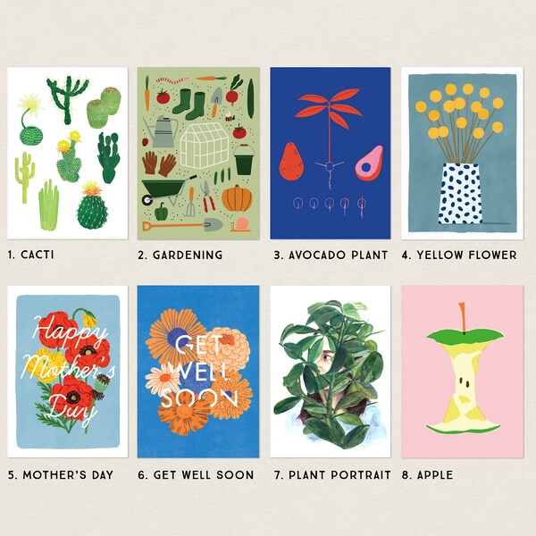 Botanical Postcards - Mix and match! - A6 Illustrated Cards - Plants, Flowers, Gardening, Fruit Cards