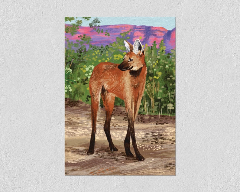 Art Print Maned Wolf 21x30 Beautiful Elegant Maned Wolf Animal Print Poster On Tintoretto Gesso image 3