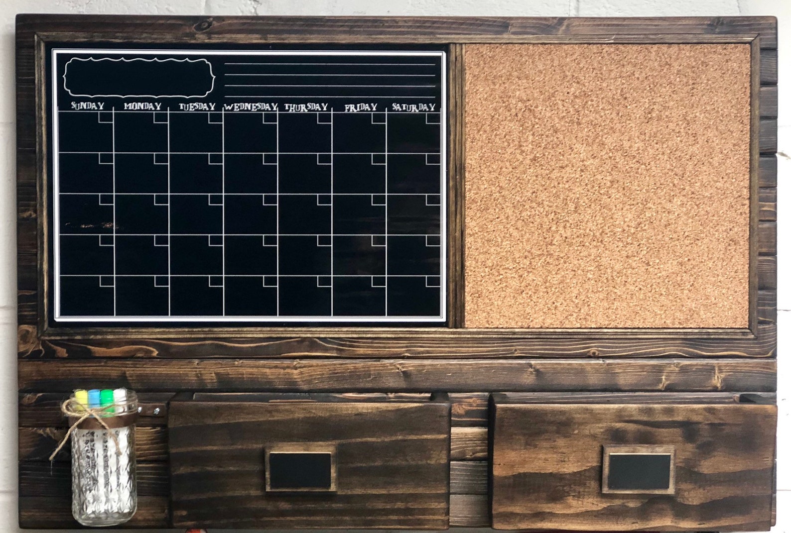 Wall Organizer With Calendar Cork Board Jar Mail Sorters Etsy