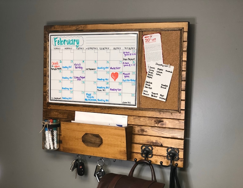 Family Wall Organizer Calendar Cork Board Mailbox Mason Etsy