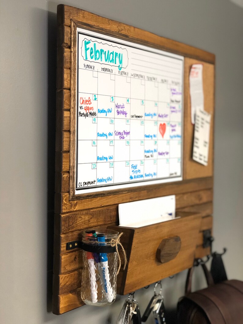 Family Wall Organizer Calendar Cork Board Mailbox Mason Etsy