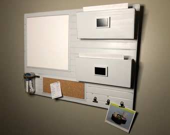 Whiteboard, Cork board & Mail Sorters with Mason Jar and Clips or Hooks