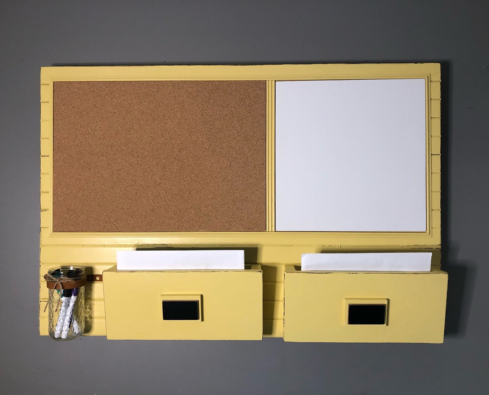 Wall Organizer With Large Cork Board Whiteboard or Chalkboard Etsy