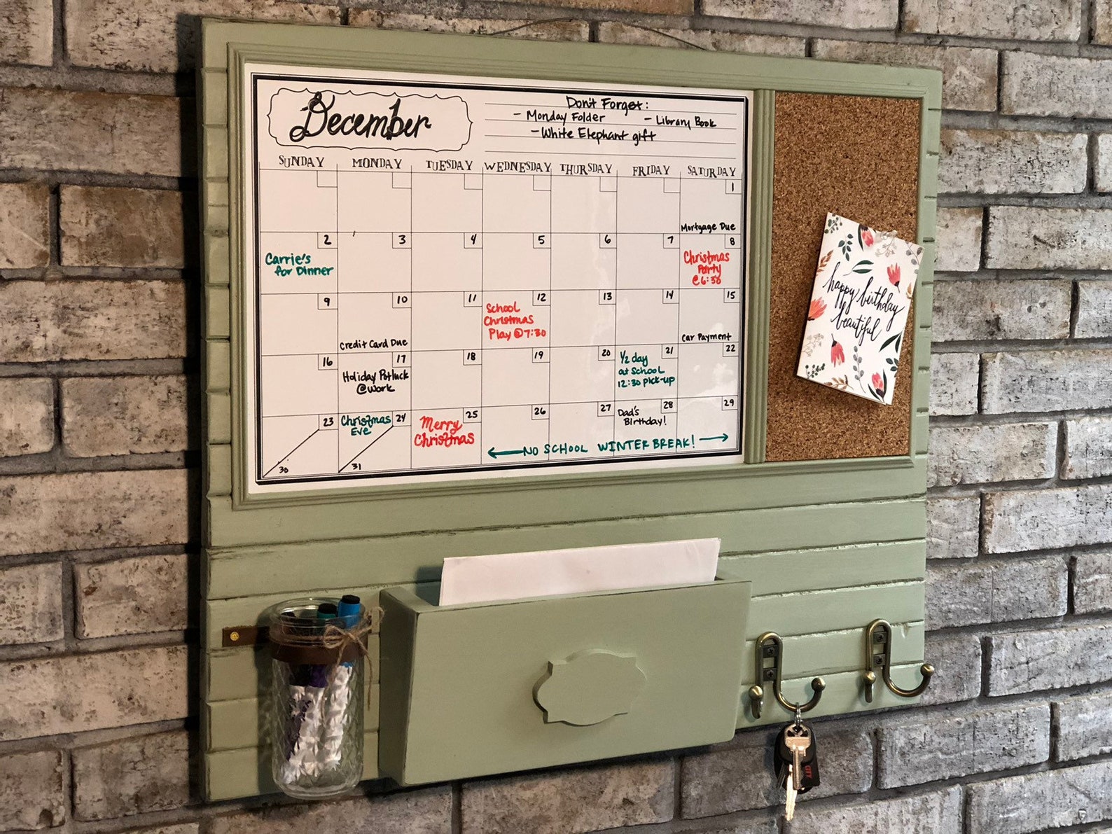 Family Wall Organizer Calendar Cork Board Mailbox Mason Etsy
