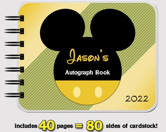 Disney Autograph Book - Yellow/Green Mickey Mouse - Vacation Book - 4.75" x 6" - includes 40 sheets (80 sides) of cardstock