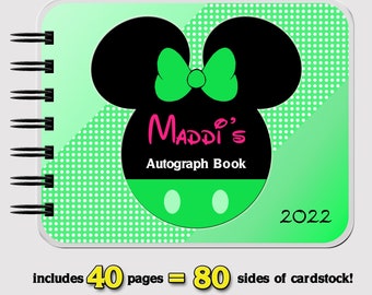 Disney Autograph Book - GREEN Minnie Mouse - Vacation Book - 4.75" x 6" - includes 40 sheets (80 sides) of cardstock