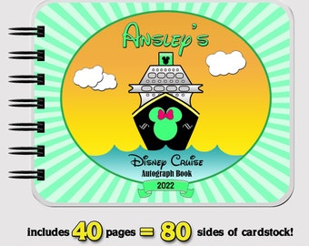 Disney Cruise Autograph Book - GREEN Minnie Mouse - Vacation Book - 4.75" x 6" - includes 40 sheets (80 sides) of cardstock