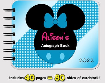 Disney Autograph Book - BLUE Minnie Mouse - Vacation Book - 4.75" x 6" - includes 40 sheets (80 sides) of cardstock