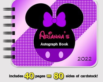 Disney Autograph Book - PURPLE Minnie Mouse - Vacation Book - 4.75" x 6" - 40 Sheets (80 sides) of cardstock