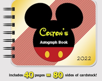 Disney Autograph Book - Red/Yellow Mickey Mouse - Vacation Book - 4.75" x 6" - includes 40 sheets (80 sides) of cardstock