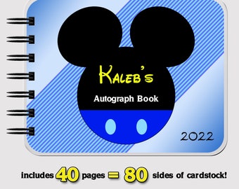 Disney Autograph Book - BLUE Mickey Mouse - Vacation Book - 4.75" x 6" - includes 40 sheets (80 sides) of cardstock