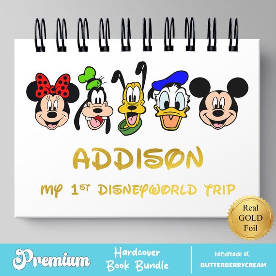 Traditional Colors Mickey & Gang Disney Professional Autograph and Photo Book, Name printed with GOLD FOIL, Hardcover Flip Book