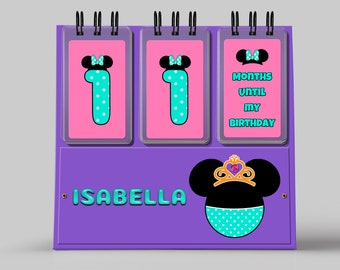 Purple Birthday Countdown with Teal Minnie Mouse and BONUS Disney Countdown included!