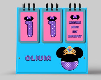 Blue Birthday Countdown with Purple Minnie Mouse and BONUS Disney Countdown included!