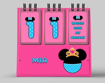 Hot Pink Birthday Countdown with Blue Minnie Mouse and BONUS Disney Countdown included!