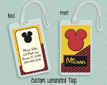 Custom Laminated Disney Vacation Bag Tags - Luggage Tags - Yellow/Red Mickey