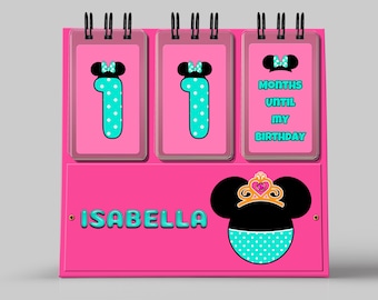 Hot Pink Birthday Countdown with Teal Minnie Mouse and BONUS Disney Countdown included!