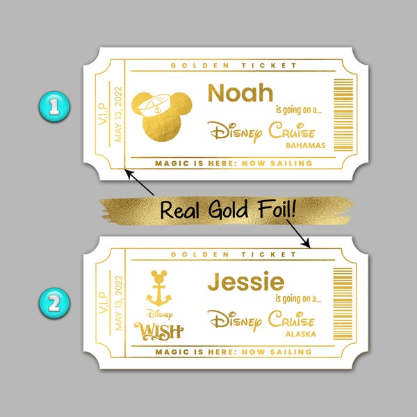 Gold Foil Disney Cruise Gift Surprise Ticket-Disney Cruise Line Gold Foil Tickets