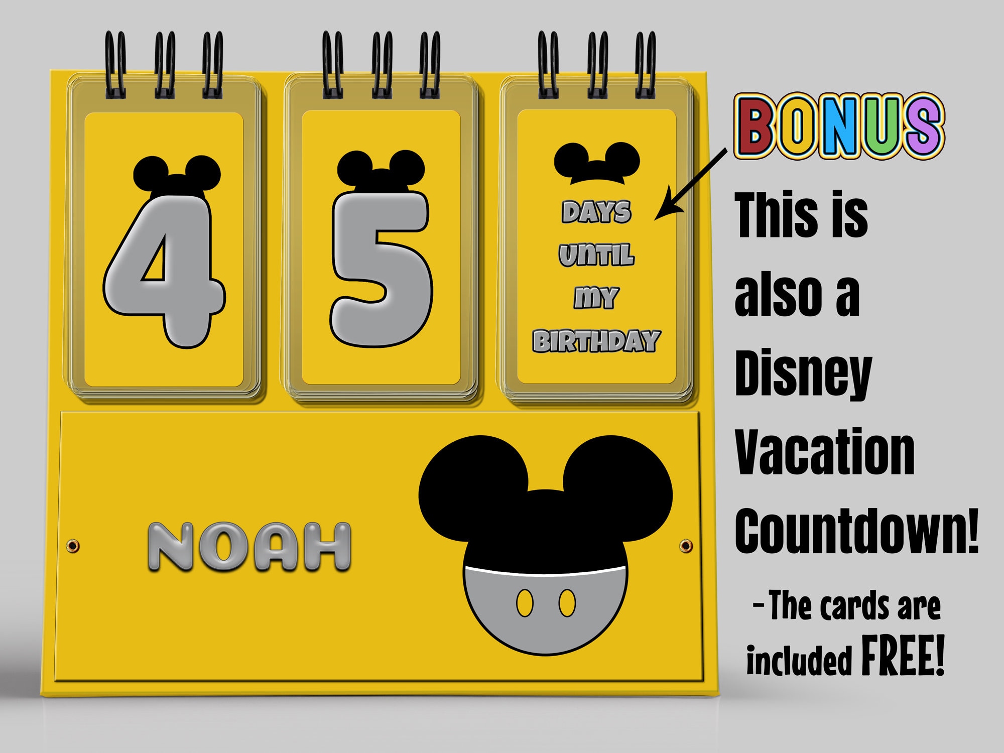 Birthday Countdown in Yellow and Gray Mickey Mouse with BONUS Disney  Countdown included!