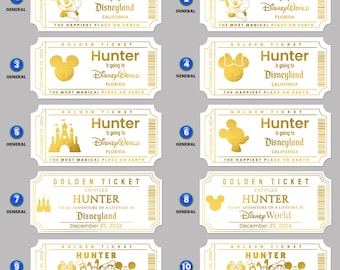 Professional Gold Foil Disney Reveal Gift Surprise Ticket with Greeting Card and Envelope Included