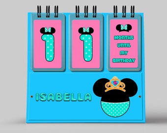 Blue Birthday Countdown with Teal Minnie Mouse and BONUS Disney Countdown included!