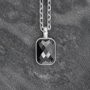 Men&#39;s Argyle Faceted Black Zircon Pendant Necklace For Men, Luxury Jewelry Pendant Necklace