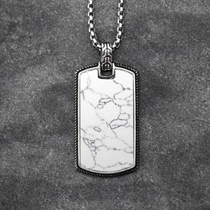 Mens Necklace Gift For Him, Mens 925 Silver Tag Necklace with White finish, necklace for Men Gifts For Him