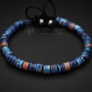 Men's Bracelet, Women's Jewelry,  Armband, Blue Ceramic Bracelet, Mykonos Beads, Artisan Bracelet
