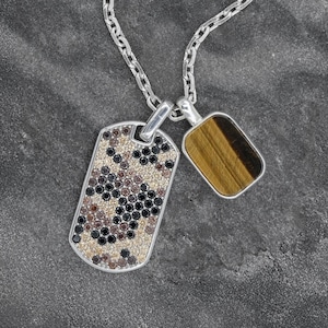 Men&#39;s 925 Silver Champagne Zircon Tag and Tiger Eye Pendant Necklace For Men, Luxury Jewelry Tag Pendant Necklace with Zircon Stones
