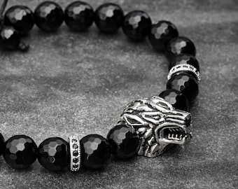 Bracelet loup pour homme, bracelet loup noir pour homme, bracelet pour femme, brassard, cadeaux loups noirs pour lui
