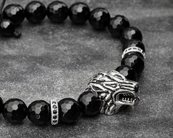 Wolf Bracelet For Men , Mens Black Wolf Bracelet, Bracelet For Women, Armband, Dire Wolf Gifts For Him
