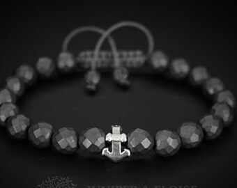 Unique gifts, Anchor Bracelet, Hematite Bracelet, 925 Silver Anchor charm, Bracelet For Men and Women Nautical Jewellery