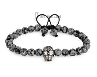 Bracelet tête de mort pour homme, bracelet de perles pour homme tête de mort zirconium, cadeaux pour lui