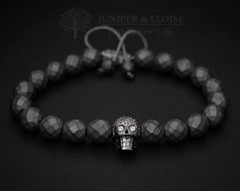 Bracelet tête de mort, bracelet pour homme, breloque tête de mort zircone, bracelet tête de mort, vente en gros disponible, Comiccon, pierre brute