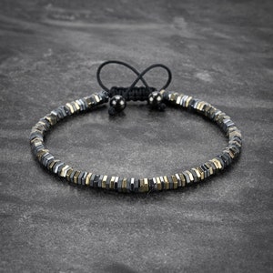 Mens Bracelet Gold and Gray Hexagon beaded bracelet, Mens Jewelry, Bracelet For Men and Women, Hematite Bracelet