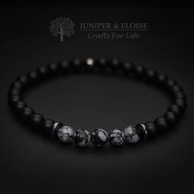 Cadeaux uniques de bracelet pour homme, Bracelet en onyx noir 6 mm, Bracelet de pierres précieuses, Meilleur cadeau pour homme, Idées cadeaux, Bracelet extensible, Bijoux pour homme image 1