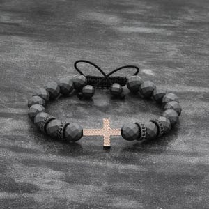 Mens Matte Gray Beaded Cross Bracelet Womens Jewelry Bracelet Gift, Jewelry For Men and Women, Gift For Christian Gifts For Him
