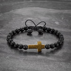 Gift For Him Tiger&#39;s Eye Stone Cross Bracelet Gift, Jewelry For Men and Women