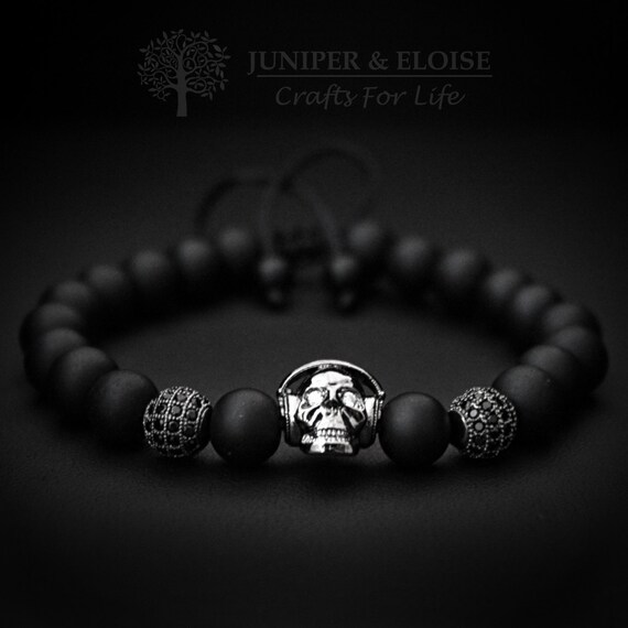Mens//Ladies Gemstone Skull Agate Hematite Friendship Surfer Style Metal Skull